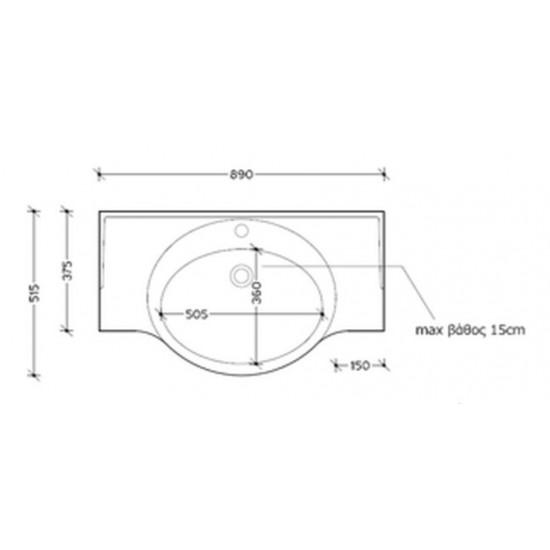 Επικαθήμενος Νιπτήρας Πορσελάνης 89x51,5cm Olympion 89 Λευκό